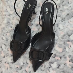 Zara Sleek Black Heels with Buckle